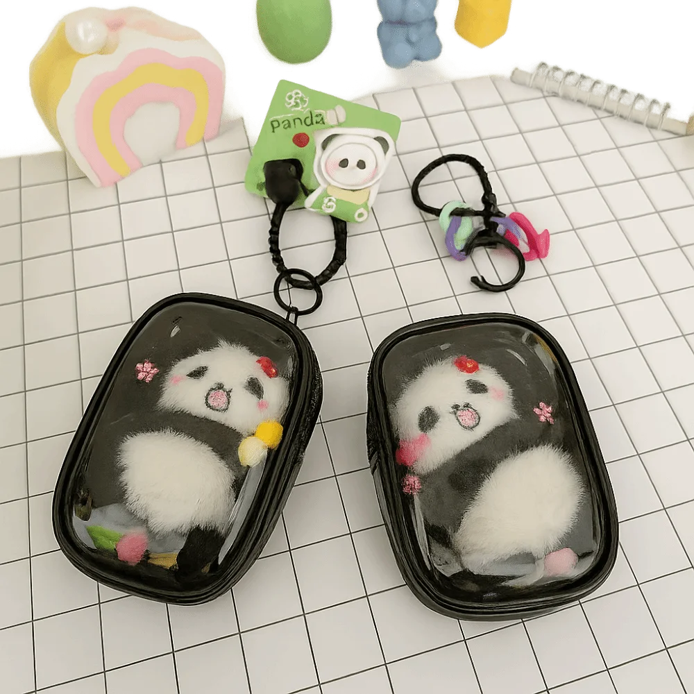 

Creative Design Pendant Bag Cute Panda Walk Style Transparent Bag Transparent Material Zipper Closure Dustproof Bag