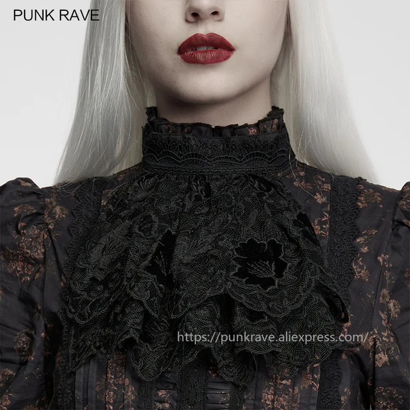 PUNK RAVE Women's Gothic Exquisite Lace Flocking Floral Patterns Collar Mysterious Retro Party Club Accessory