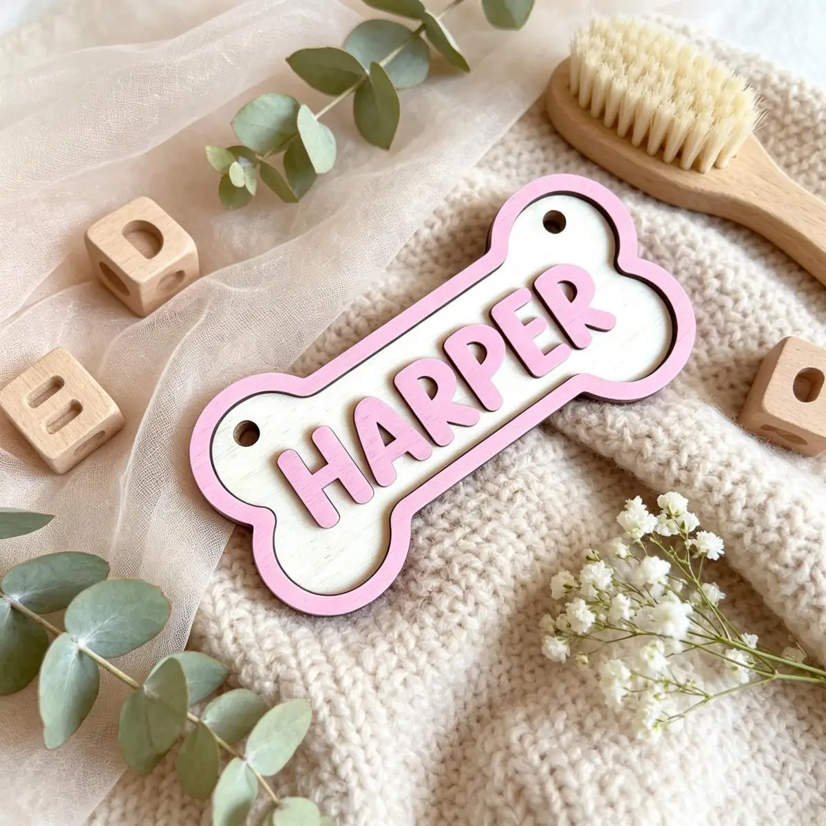 1Pc Custom Cute Dog Bones Wooden Name Plaque,Home Kids Room Nursery Bedroom Wall Door Decor,DIY Paintable,Birthday Wedding Gift