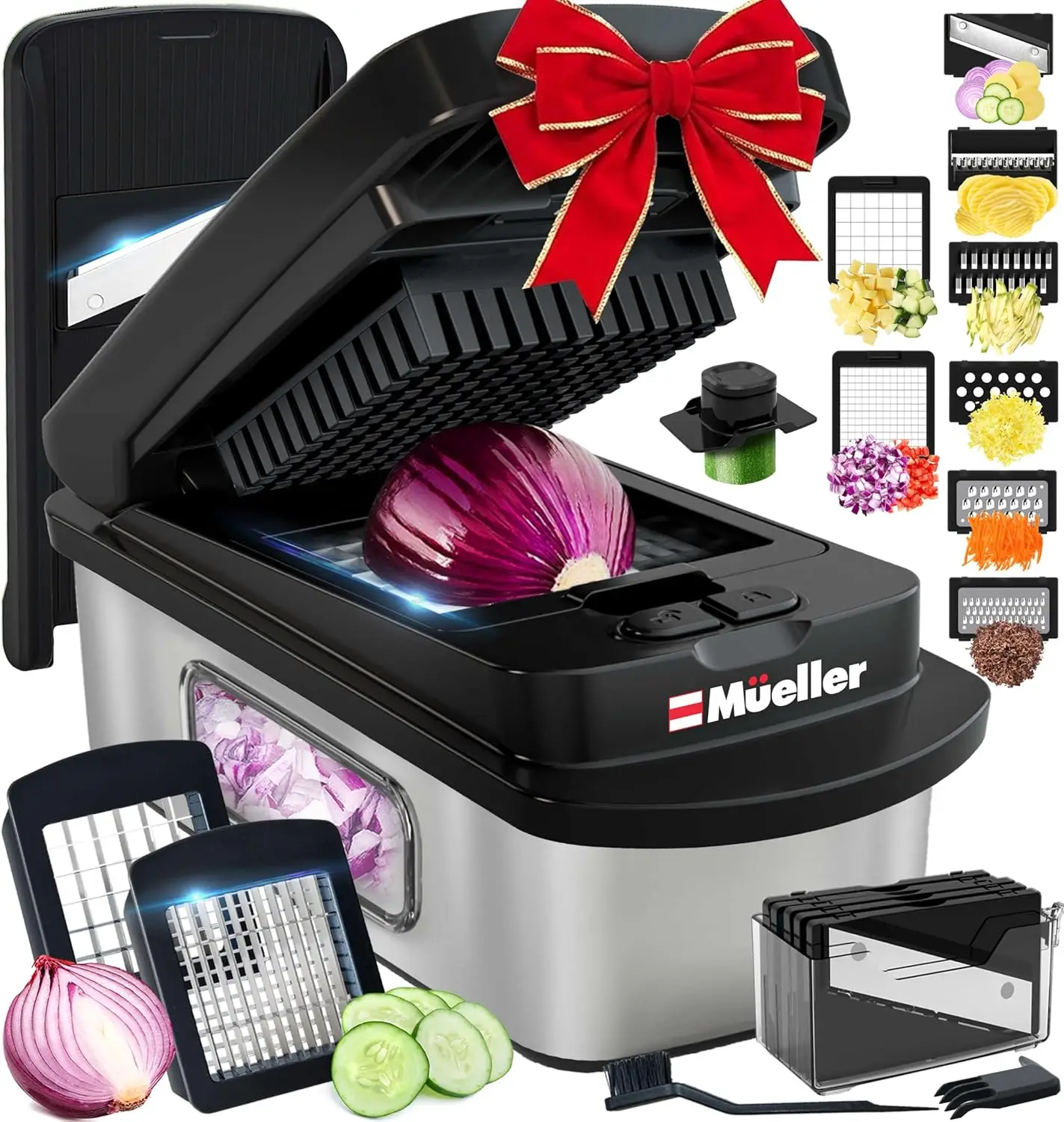 

10-in-1 Stainless Steel Vegetable Chopper with 8 Blades, Multi-Functional Kitchen Slicer and Dicer in Black