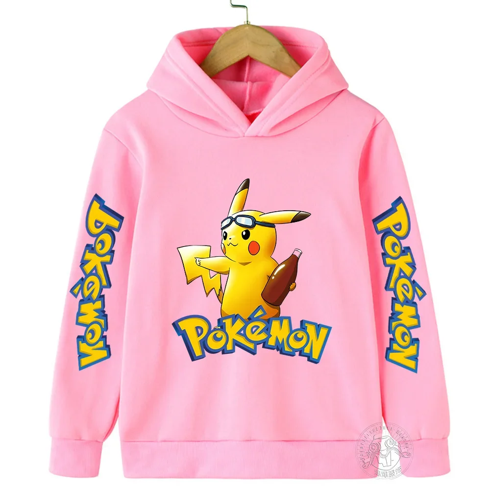 2024 New Pikachu Pokémon Cartoon 2-14 Years Old Boys and Girls Kawaii Street Casual Sweatshirt Children\'s Outdoor Sports Hoodie