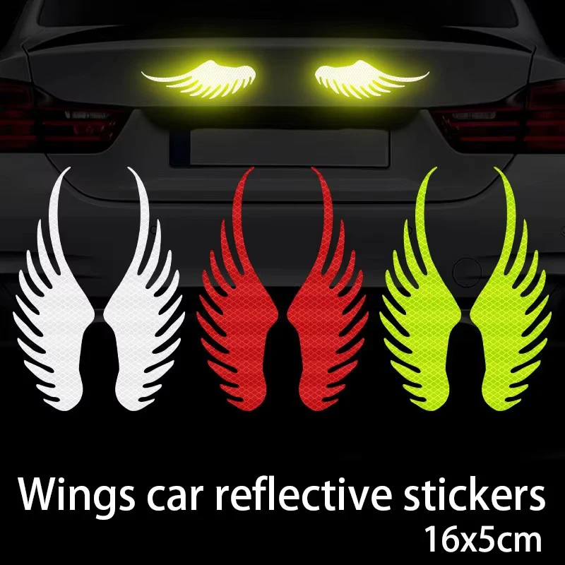 Adesivi di sicurezza riflettenti ala d'angelo Set da 2 pezzi Decorazione per casco da bici per auto Moto Visibilità notturna Avvertimento Accessoire Voiture