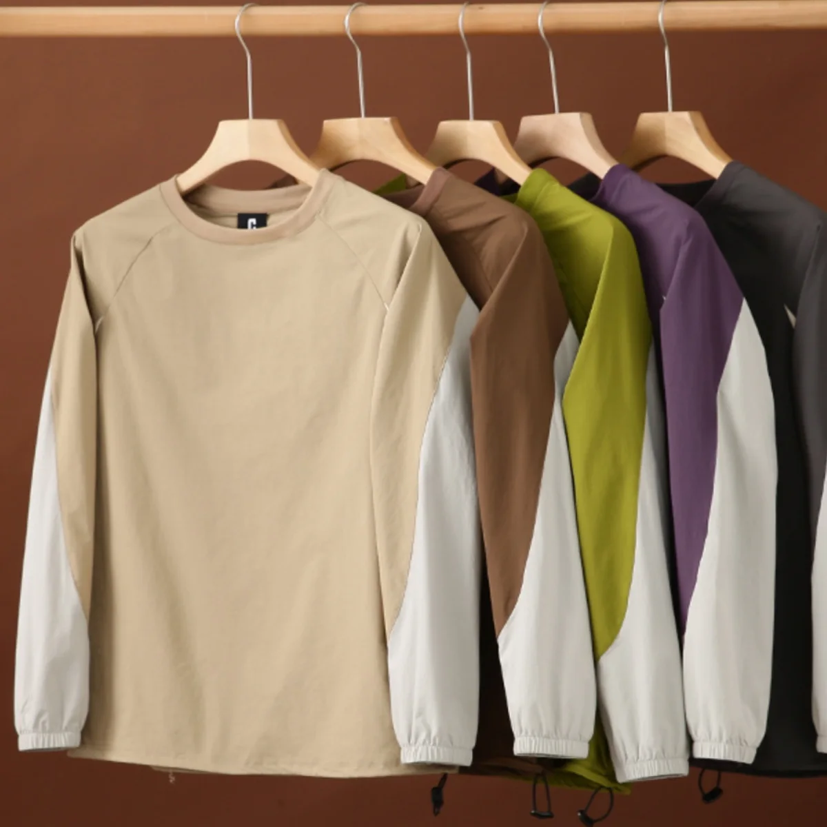 

Мужская водонепроницаемая толстовка с круглым вырезом, из микроэластичной гладкой ткани, для весны и лета, с контрастными вставками, модная, с капюшоном