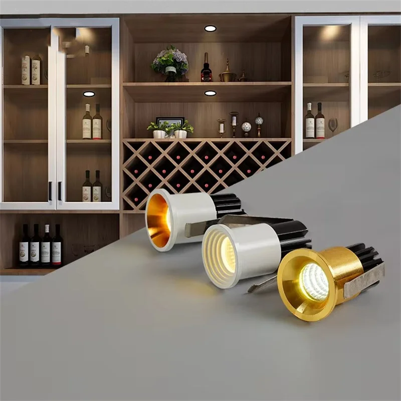 Mini Round Downlight Indoor Home Aluminum 3w COB Recessed Ceiling Cabinet White Gold Copper Led Small Spotlight 120°
