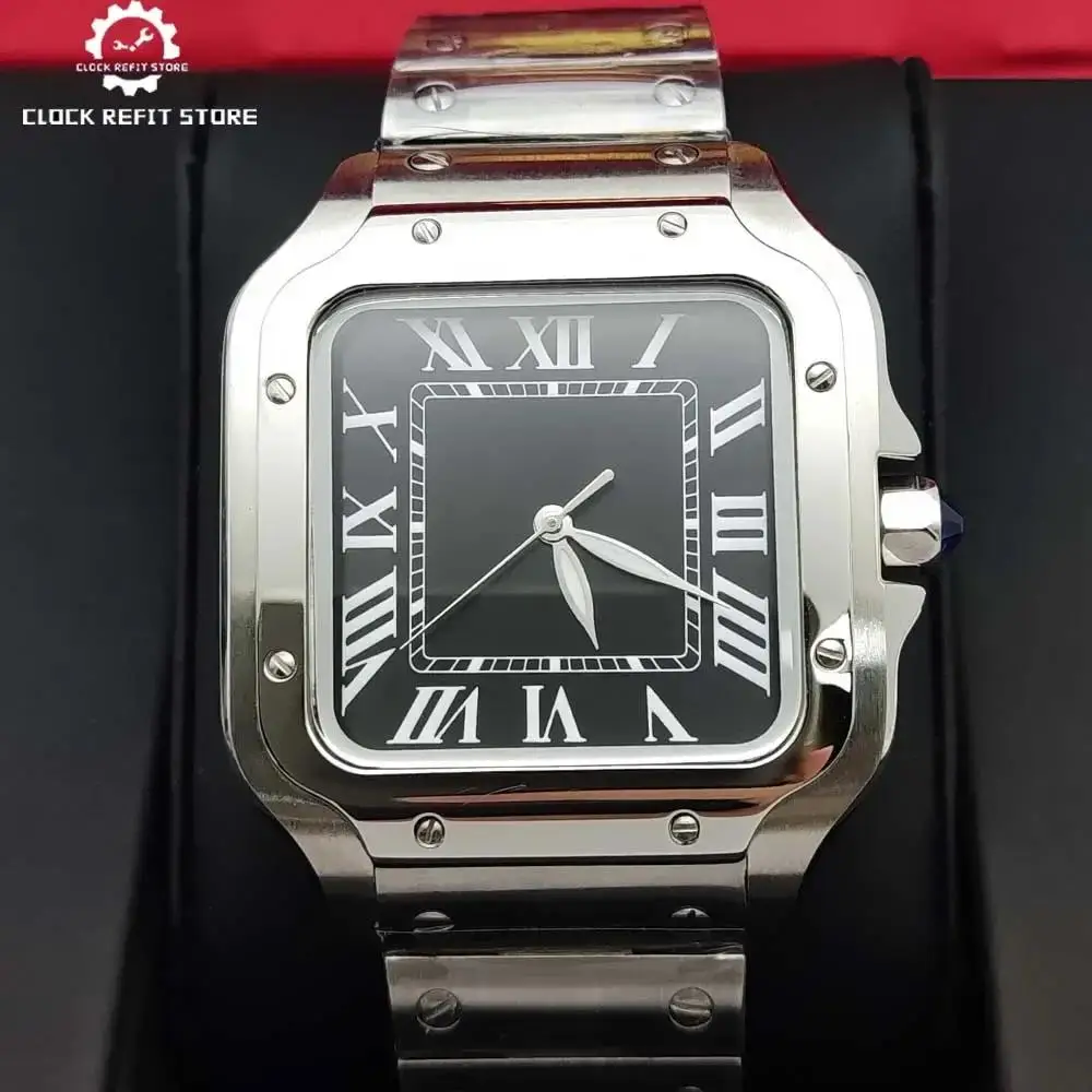 ساعة أوتوماتيكية جديدة فاخرة للرجال ساعات حركة ميكانيكية للسيدات بدون تاريخ سوار من الفولاذ المقاوم للصدأ باللون الأسود والأزرق والأبيض بمينا روما