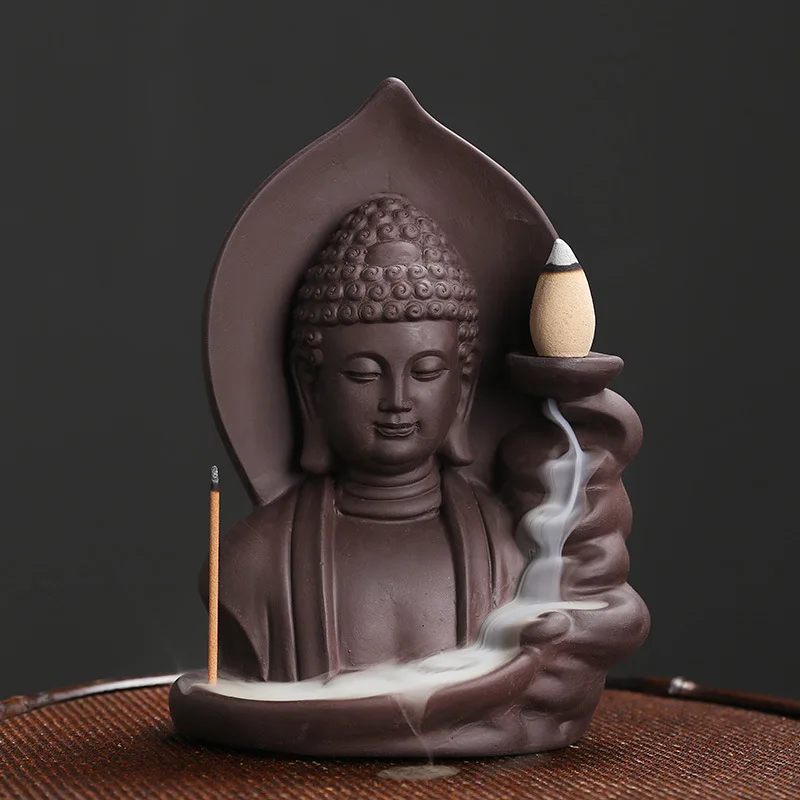 Quemador de incienso de arena púrpura, estufa de aromaterapia de Buda, meditación Zen, decoración del hogar