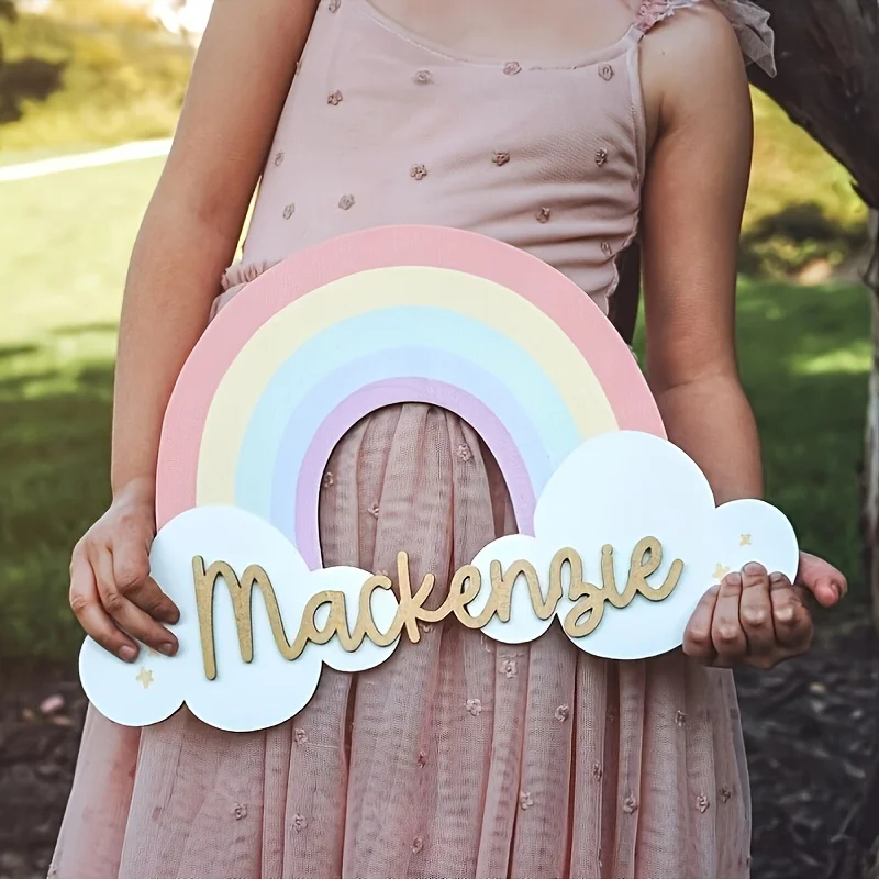 A personalized cloud rainbow text customized wall decoration, double-layer design name tag modern wall decoration, perfect custo image 3