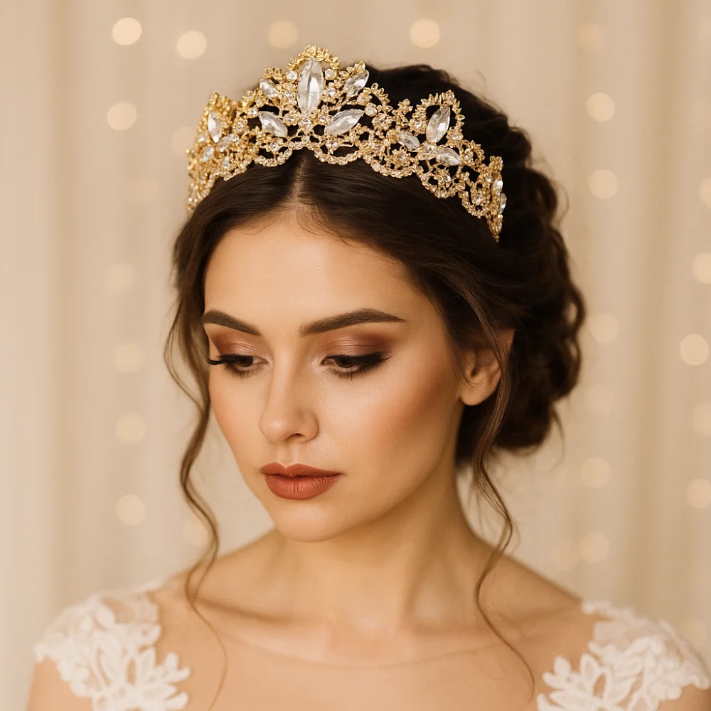 

Elegant Sparkling Shiny Baroque Crown Crystal Dazzling Wedding Bridal Tiara Headwear Luxury Style Rhinestone Crown Princess