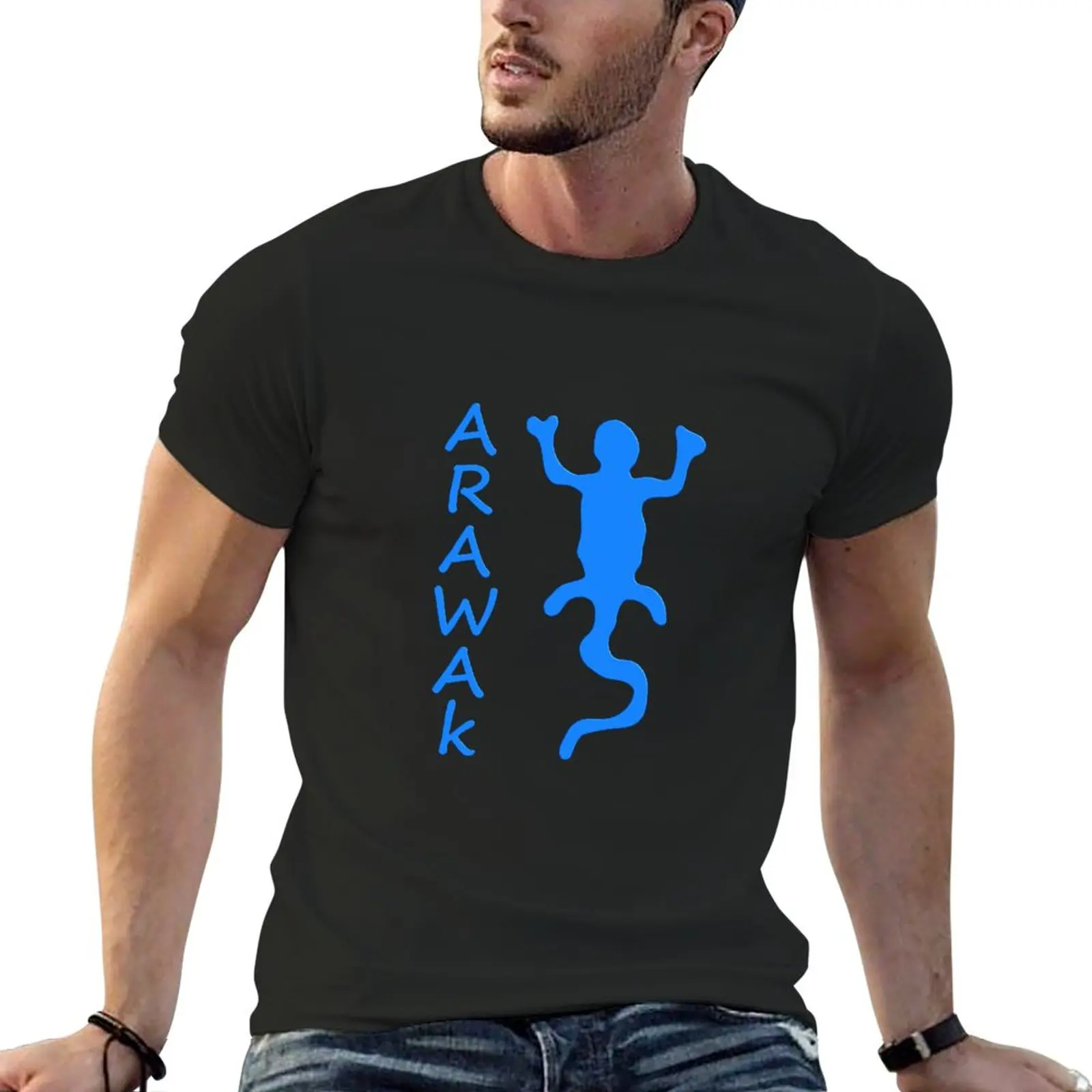 Arawak blue ethnic petroglyph T-Shirt oversizeds Aesthetic clothing t shirts men