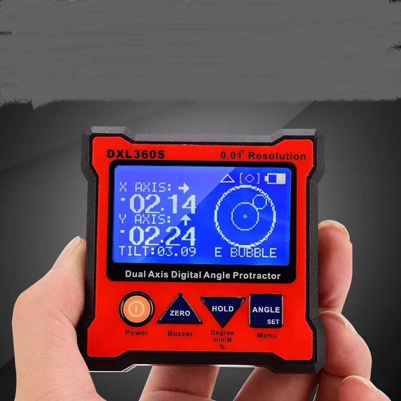 Digital Dual Axis Protractor Inclinometer Resolution 0.01 Level Measure Box Angle Ruler Elevation Meter 5 Side Magnetic Base