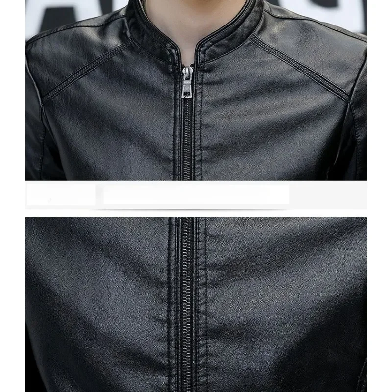 New Men Winter Leather Clothing Short Slim Middleyounger Overcoat Brushed Warm Jacket Stand Collar Handsome Outwear