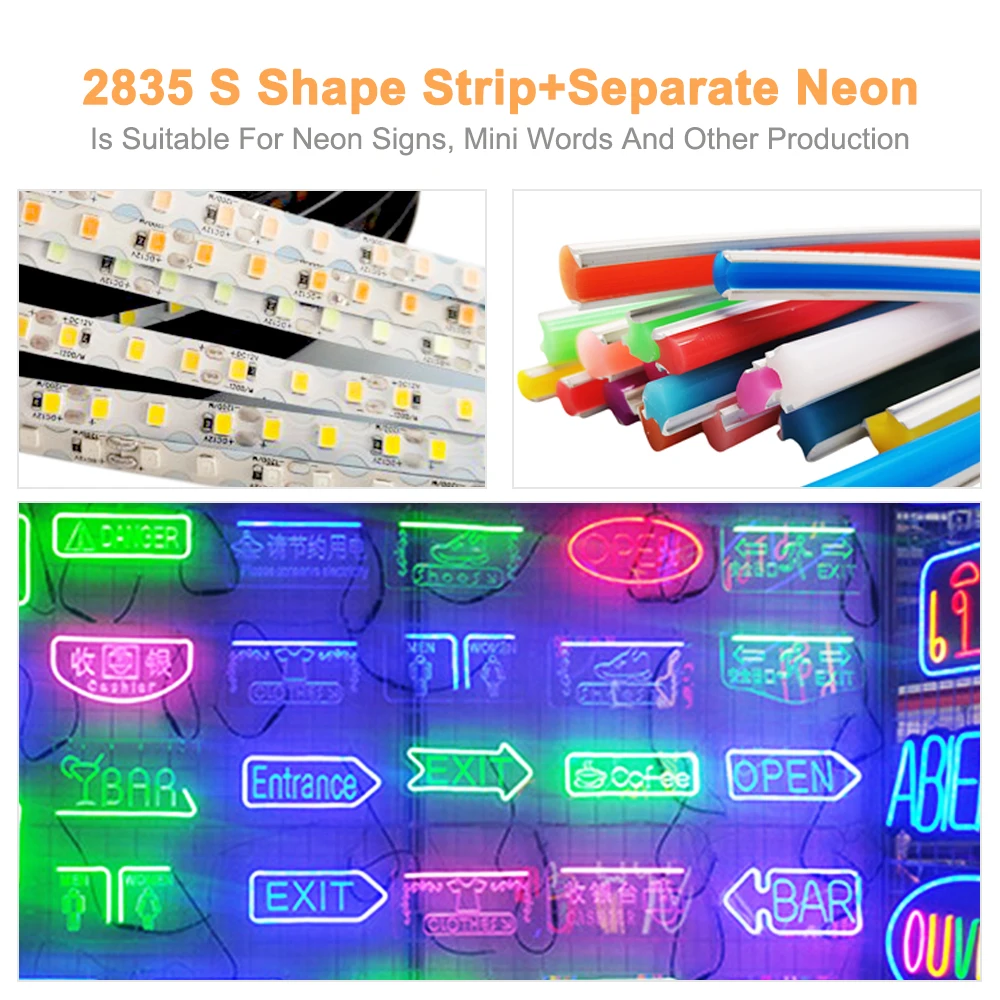 DC12V 2835 SMD LED Strip S Shape 6mm Width Bendable 120LED/m Flexible Foldable String Light DIY Neon Sign Letter 12Color 1m-100m