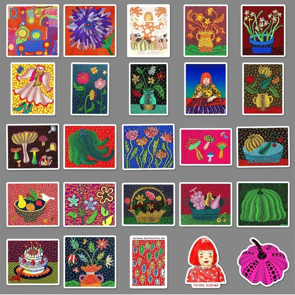 50 قطعة Yayoi Kusama اليقطين قماش الفن الملصقات ملصقات DIY جراب هاتف الكمبيوتر المحمول سكيت هدية خوذة
