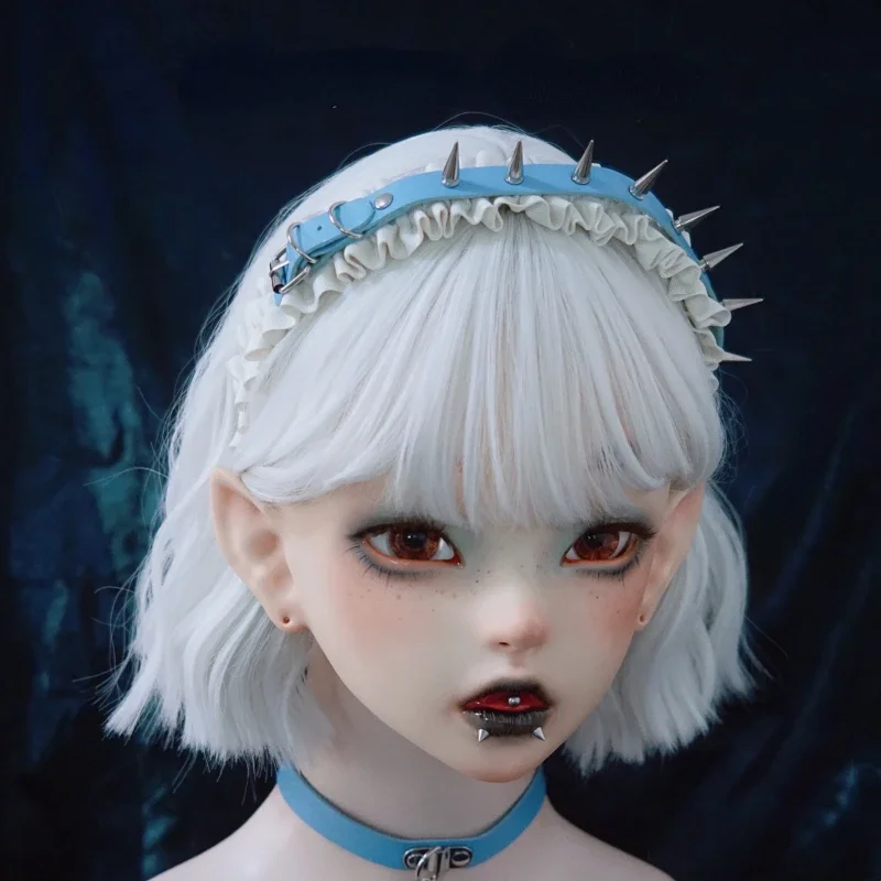 Harajuku Girls Gothic Lolita Blue Leather Fold Headband Hair Hoop Women Punk Rivet Hip Hop Hairbands Headbands Hair Accessories