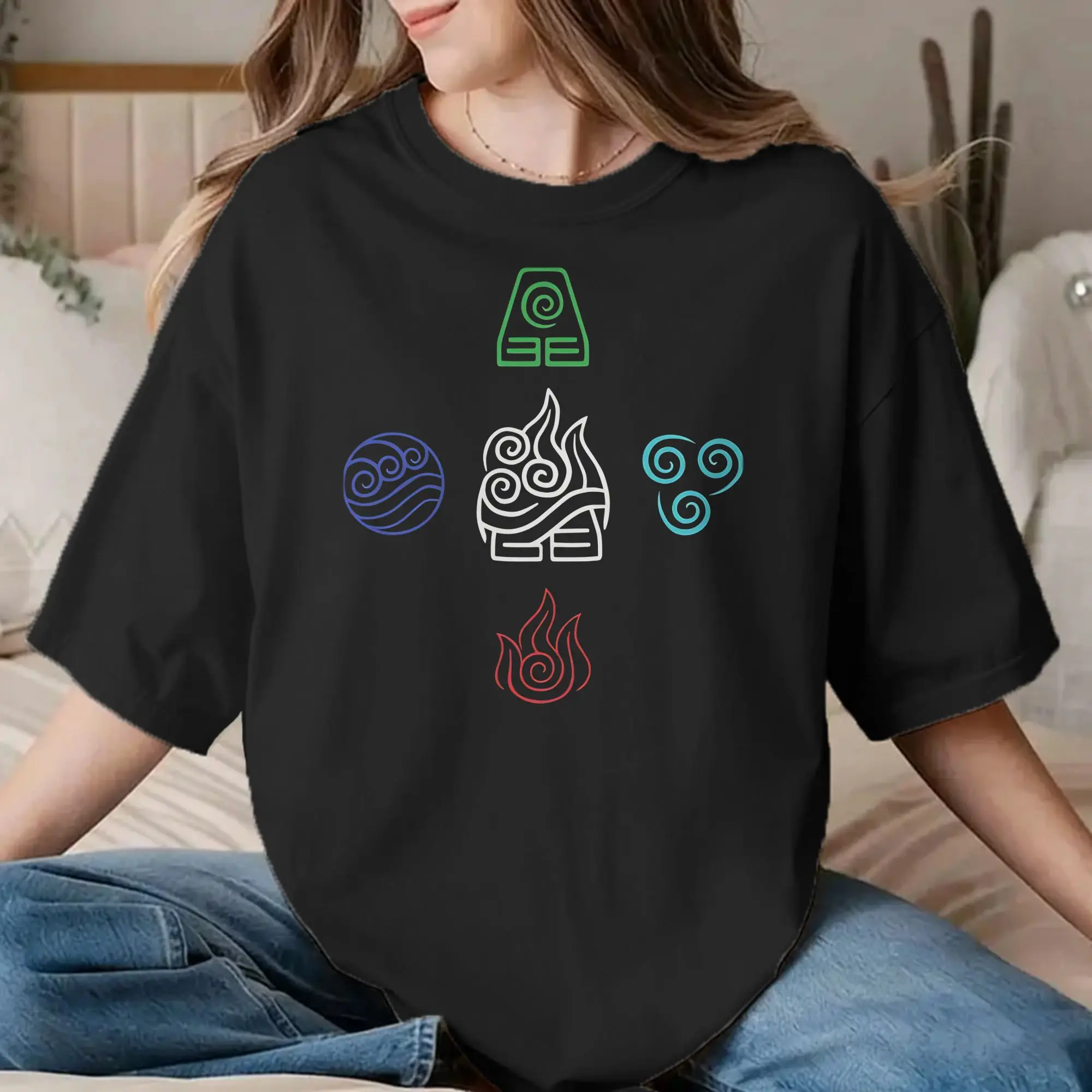 Elements Men Women T Shirt Avatars Airbenders Anime Vintage Tee Shirt Short Sleeve O Neck T-Shirt Pure Cotton 6XL Clothing