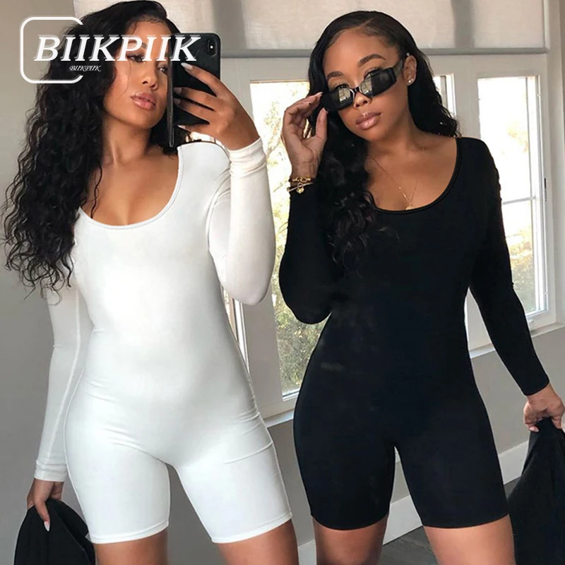 

BIIKPIIK Sporty Fitness Women Playsuits Concise Solid Slim Fit Long Sleeve Rompers Casual Overalls Sexy Body-shaping Gym Outfits