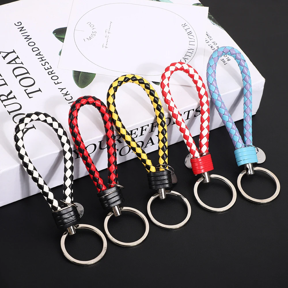 Multicolor Pu Leather Woven Rope Keychain For Men Women Car Key Holder DIY Handbag Ornaments Handmade Keyring Accessories Gift