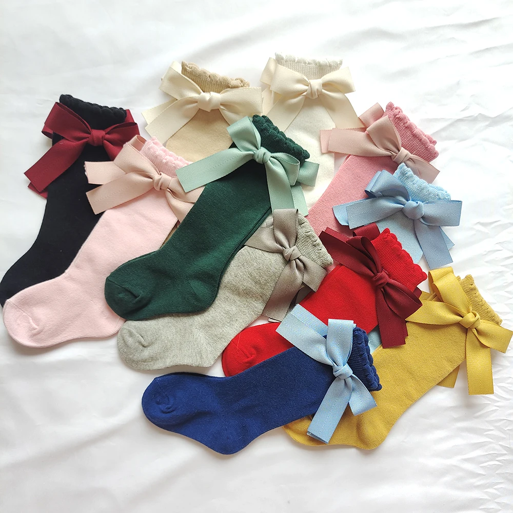 Neue Baby-Baumwollsocken mit Großer Schleife für Mädchen, Prinzessinnen-Socken, Kinder- und Kleinkinder-Strümpfe, Säuglings-Accessoires, Kinder-Langsocken – Detail 11