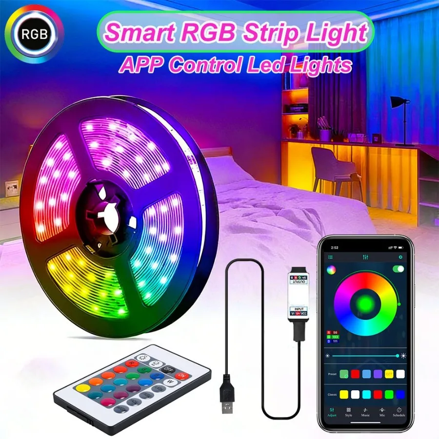 Smart RGB LED Strip Lights With App Control Color Changing Flexible LED Tape, DIY Ambient Lights for Bedroom & Home Decor
