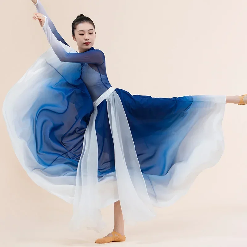 Classical Chiffon Dress Double-layer Practice Skirt Dance Costume for Women with A Gradually Changing Ethereal 540° Large Skirt