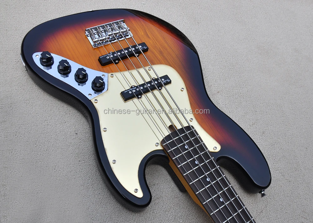 Flyoung Cheap Electric Bass Guitar 5 Strings Ash Bass Mirror Pickguard Rosewood Fretboard