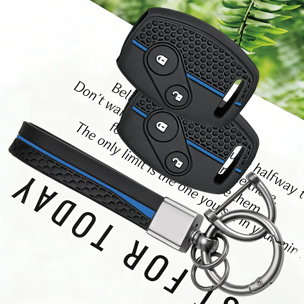 Embossed Honeycomb Pattern Silicone Key Case With Keychain for Honda Civic Accord CRV Jazz HRV 2 Button Remote Car Key