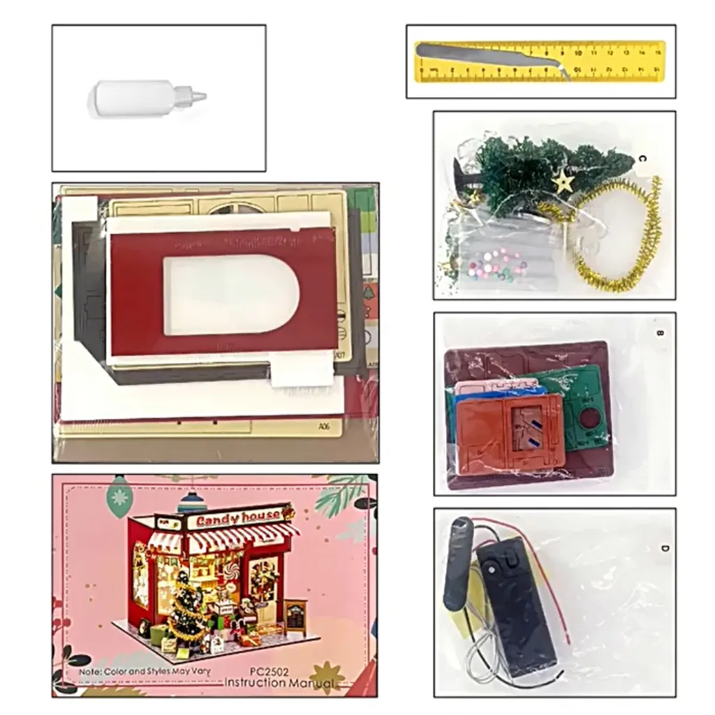 بيت الدمى الخشبي لعيد الميلاد يمكنك صنعه بنفسك مجموعة مصغرة مريحة لعيد الميلاد مع أثاث ديكور سطح الطاولة وعرض العطلات #6