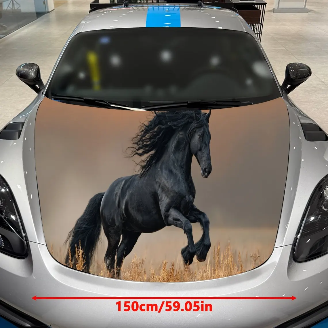 Dynamic Golden - Field Black Horse Car Hood Stickers - Self-Adhesive, Waterproof and Durable Vinyl Wrap, Decorate And Protect Yo