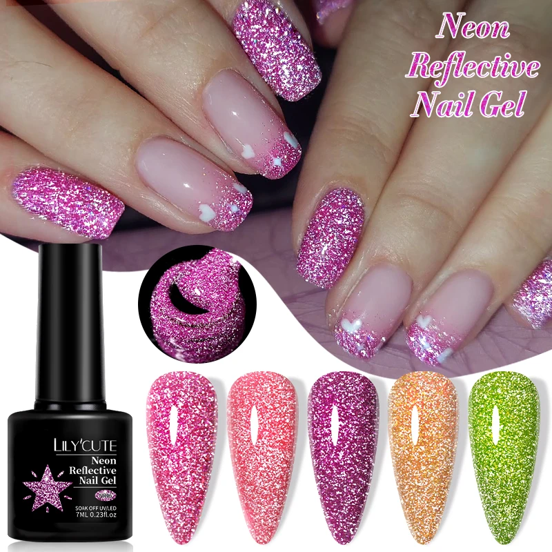 LILYCUTE 7ML rouge vif Gel scintillant vernis à ongles argent Gel réfléchissant coloré brillant paillettes manucure Nail Art Gel vernis