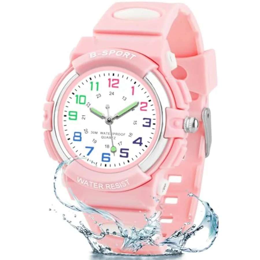 

Watch for Boys Girls Ages 5-12, Waterproof Time Teacher Easy to Read Analog Sport Outdoor Watches with Soft Band for