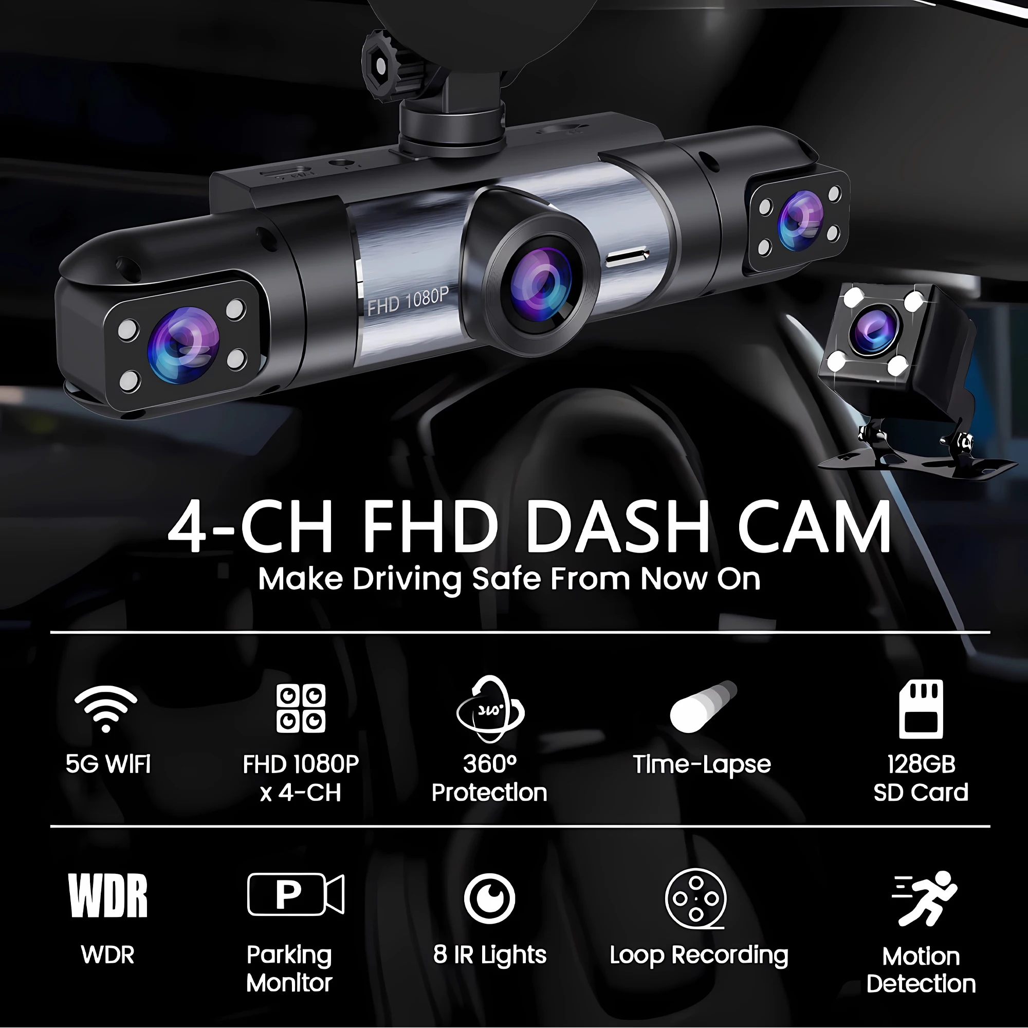 4 Lentes 360 °   Cámara de sal - Panoramic Dash Cam 360 reseña y precio