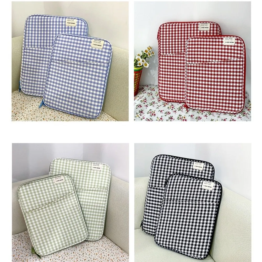 

Portable Ins Grid Laptop Bag 11 Inch Shockproof Tablet Sleeve Bag Cute Colorful Girl Computer Bag File Package