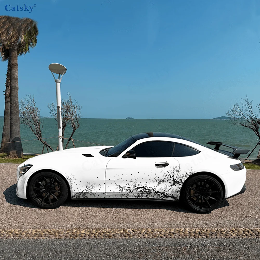 

Силуэт цветочной ветки, боковая наклейка автомобиля, водонепроницаемая ПВХ-наклейка, устойчивая к царапинам, защита автомобиля, автоаксессуары в подарок