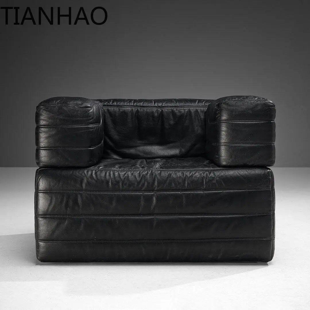 Vintage Style Single Cube Sofa Retro Modular Design for Small and Large Spaces Genuine Wax Leather Sofa