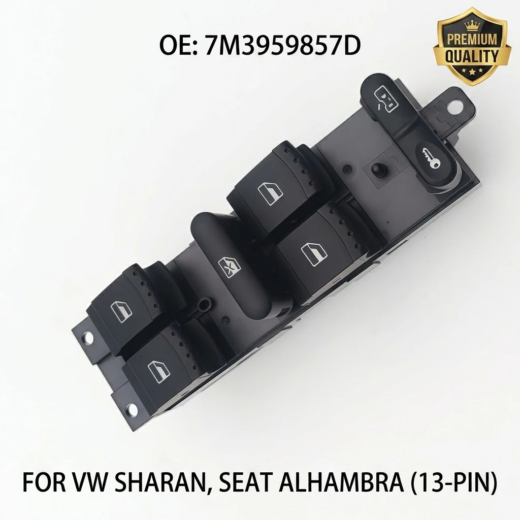 7M3959857D Front Left Driver Side Master Power Window Switch for VW Sharan SEAT Alhambra Ford Galaxy 13-Pin 7M3 959 857 D