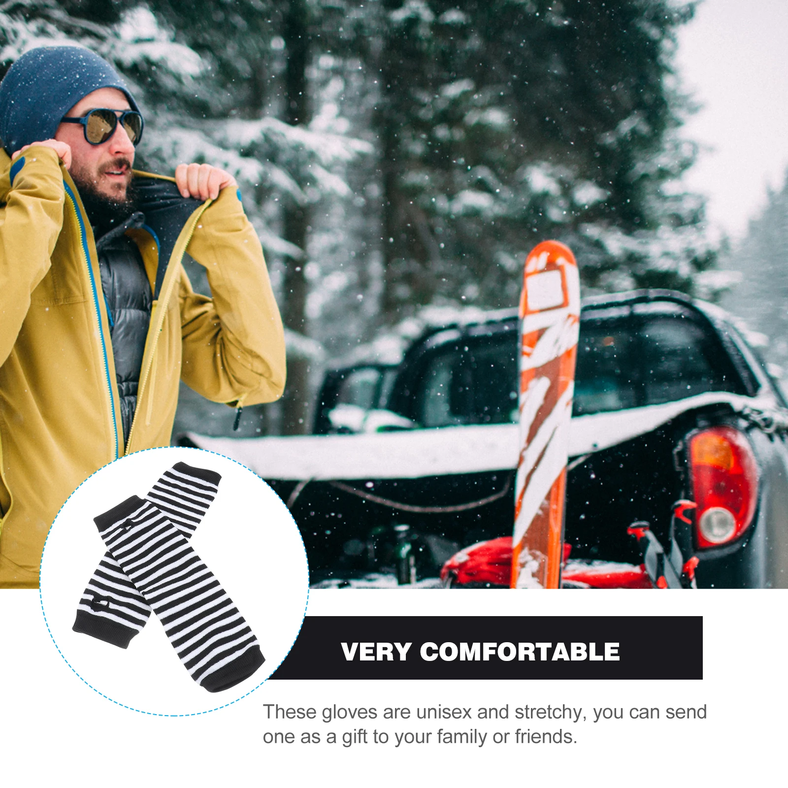 

Fingerless Gloves Black White Stretchable Arm Warmer For Winter Driving Outdoor Wear Long Cozy Sleeve Cover