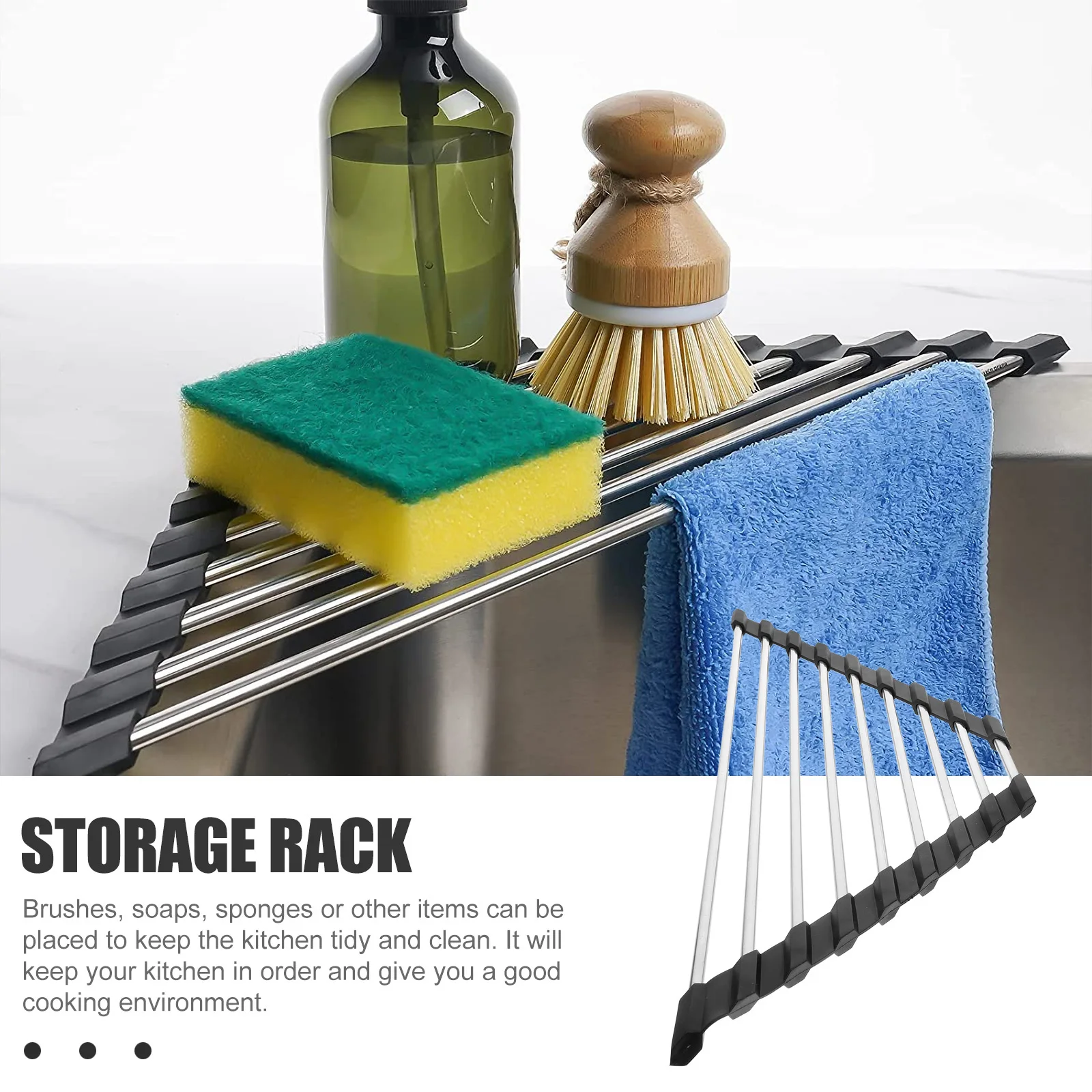 

Stainless Steel Sink Drain Rack Foldable Triangular Kitchen Sink Storage Holder Kitchen Counter Draining Basket