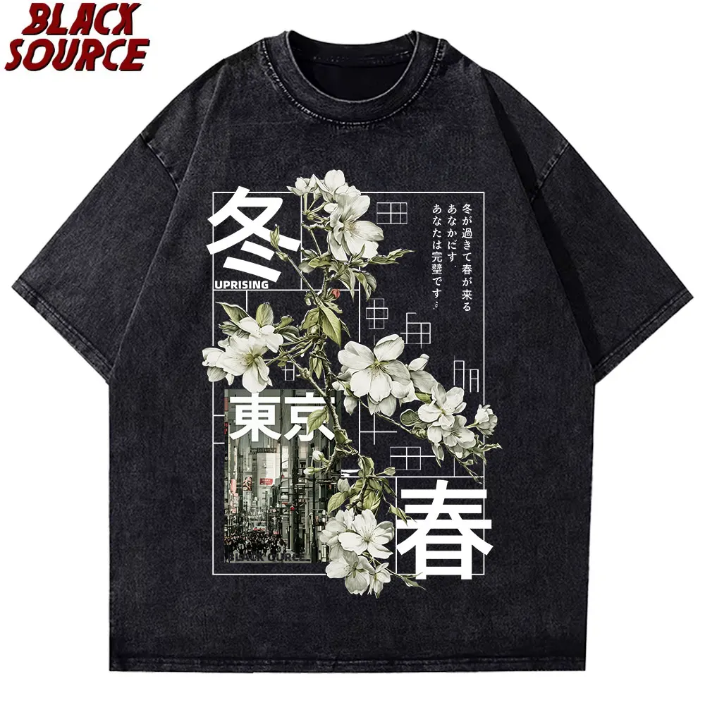 T474 Herren Kurzarm-T-Shirt im japanischen Stil, vielseitiges Design, geeignet für alle Jahreszeiten, bequemes Sommer-Oberteil, 100% Baumwolle – Detail 2