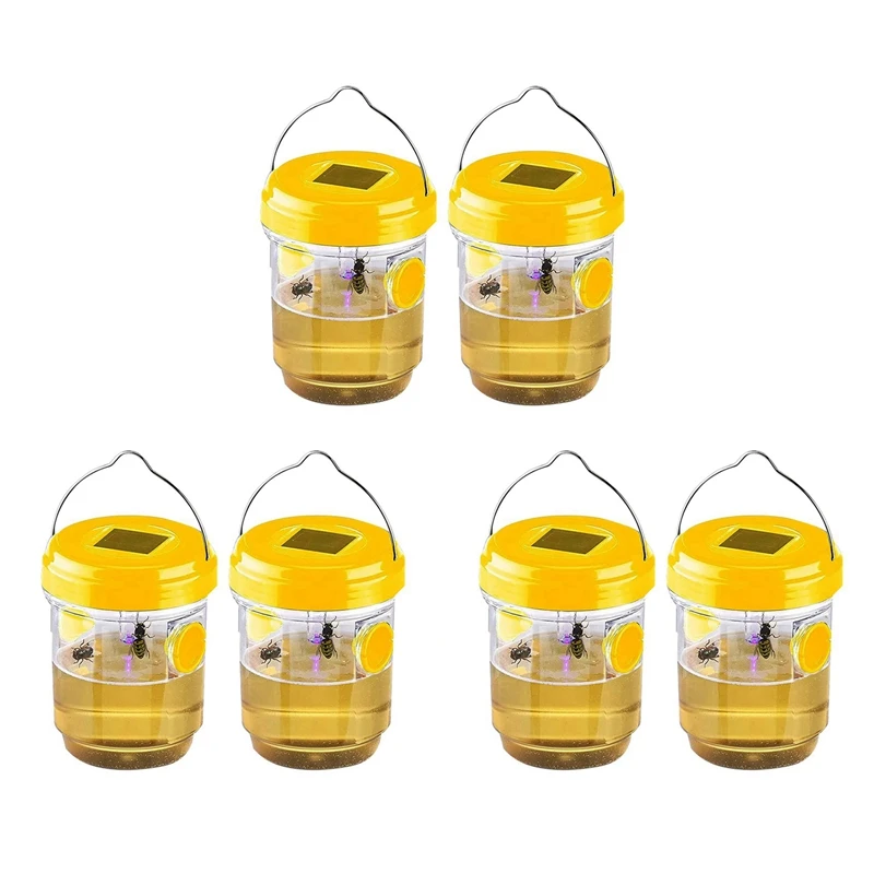 6 Pack Solar Wasp Trap Outdoor Hanging,Wasp Cather Hanging With Light For Yellow Jackets,Hornets,Bee,Wasp Traps