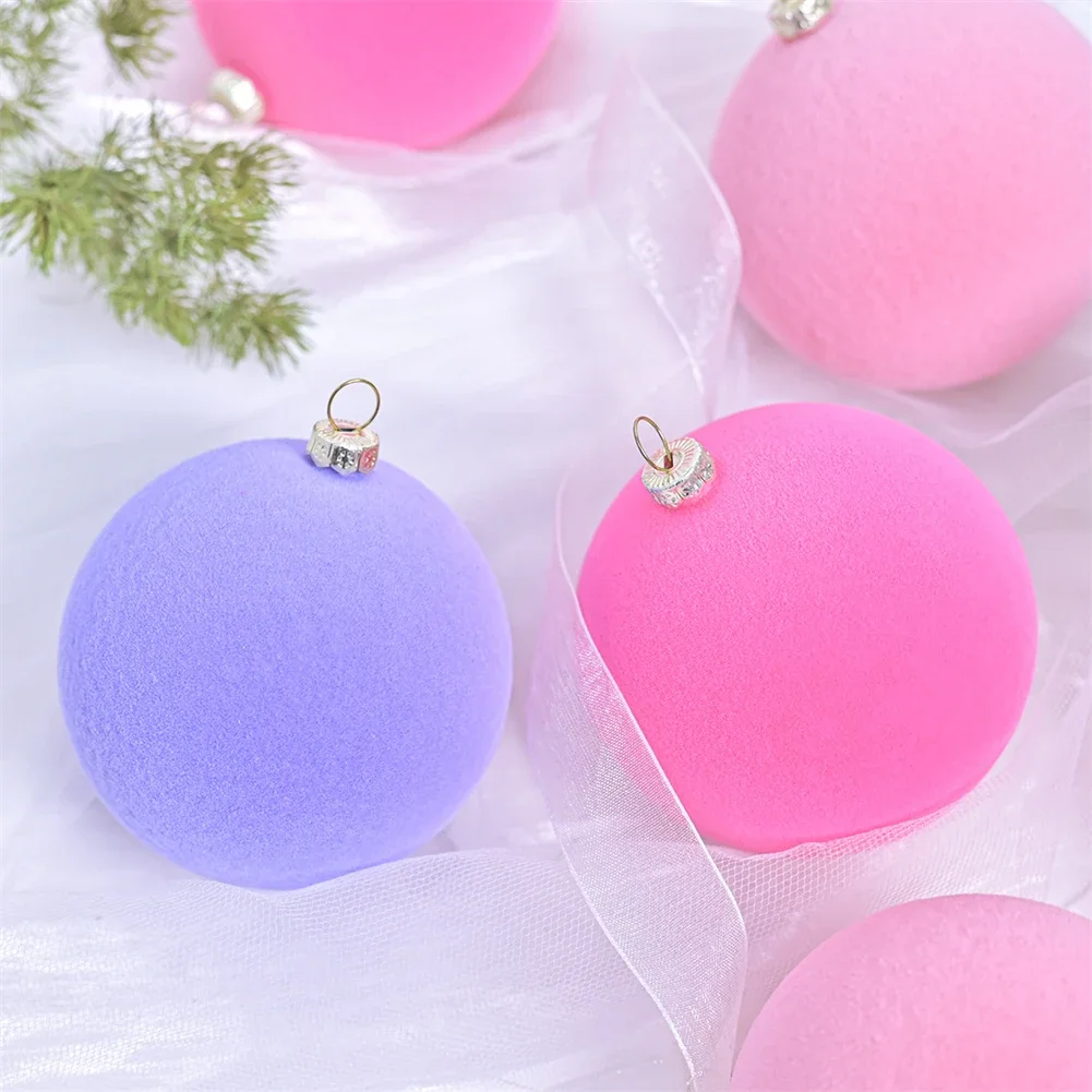 12Pcs 6cm Flocked Christmas Ball Velvet Xmas Tree Hanging Ornaments Decorative Ornaments Plastic Balls Xmas Tree Decorative