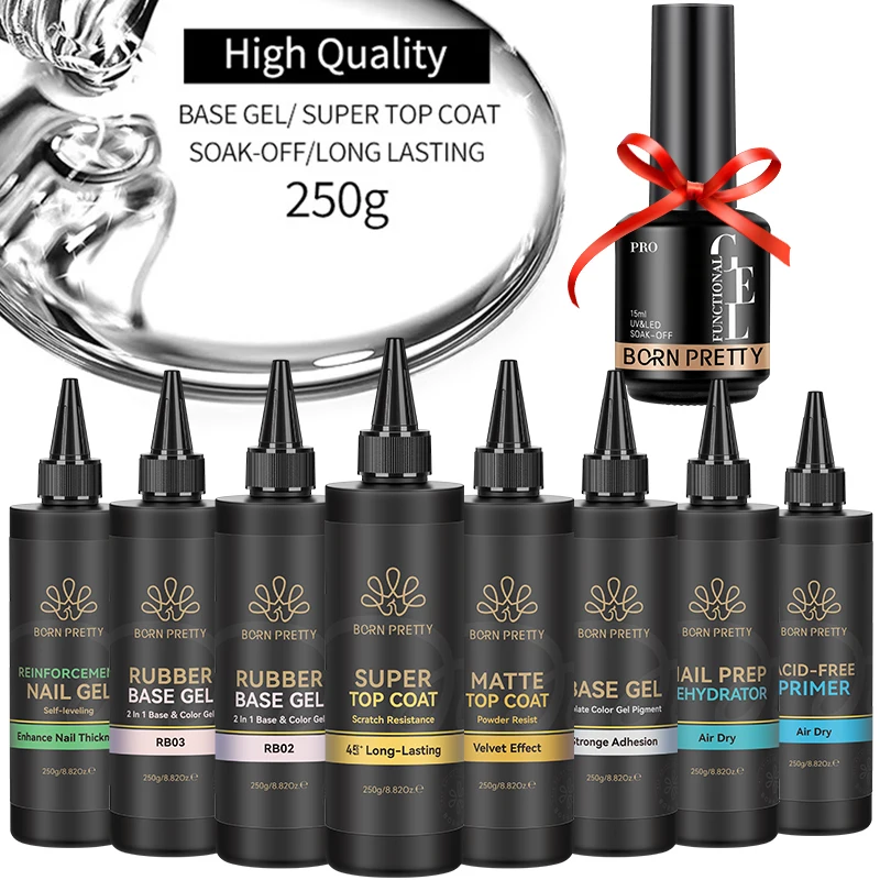 BORN PRETTY 250g Super Top Coat Base Gel Soak off UV LED Drying Long Lasting Semi Permanent Jelly Nude Pink Gel Nail Polish