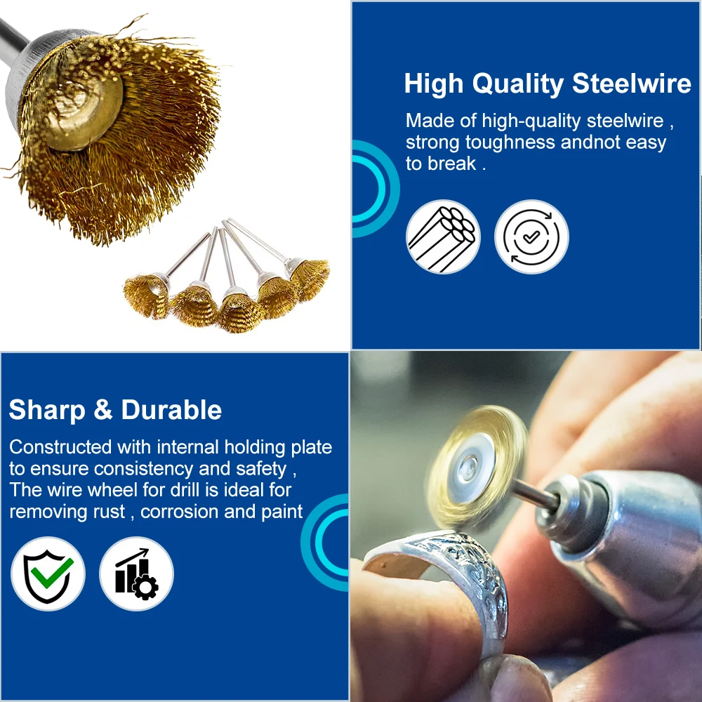 10/20pcs Wire Brushes Set Steel/Brass/Nylon Polishing Brush For Metal Surface Cleaning Dremel Rotary Tools Accessories