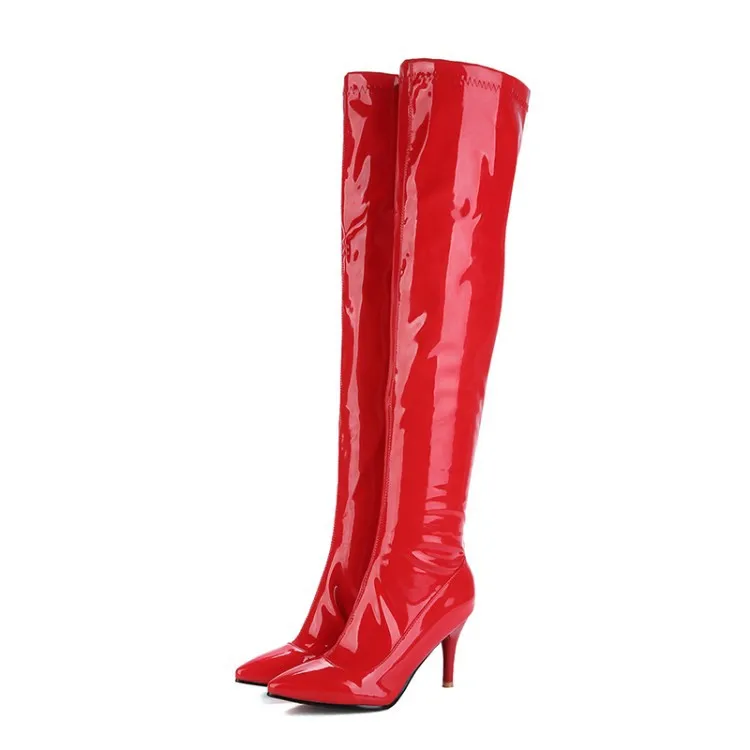 Botas altas hasta el muslo para mujer, zapatos por encima de la rodilla, Sexy, para baile en discoteca, talla grande, rojo y blanco