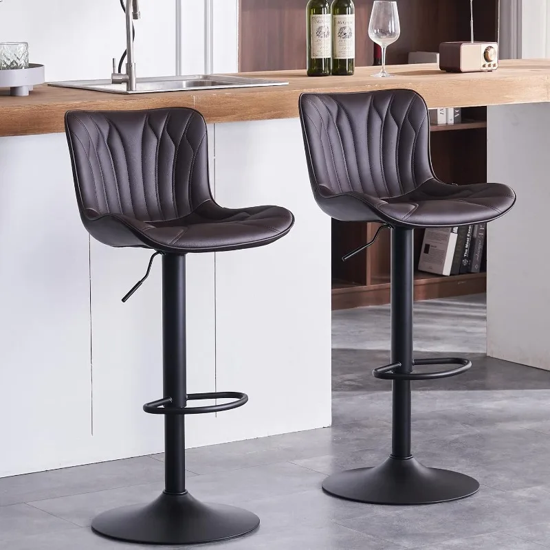 Bar Stools Grey Set Faux Leather Counter Height Bar Stools with Back Swivel Adjustable Barstools Upholstered,  Set of 2 PIECE