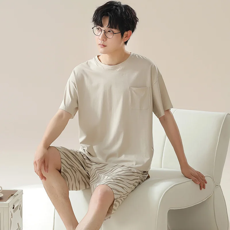2026 New Arrival Nightwear for Summer Short Sleeves Shorts 2Pcs/set Sleepwear Male Young Boy Pjs Pyjamas Hombre Dropship