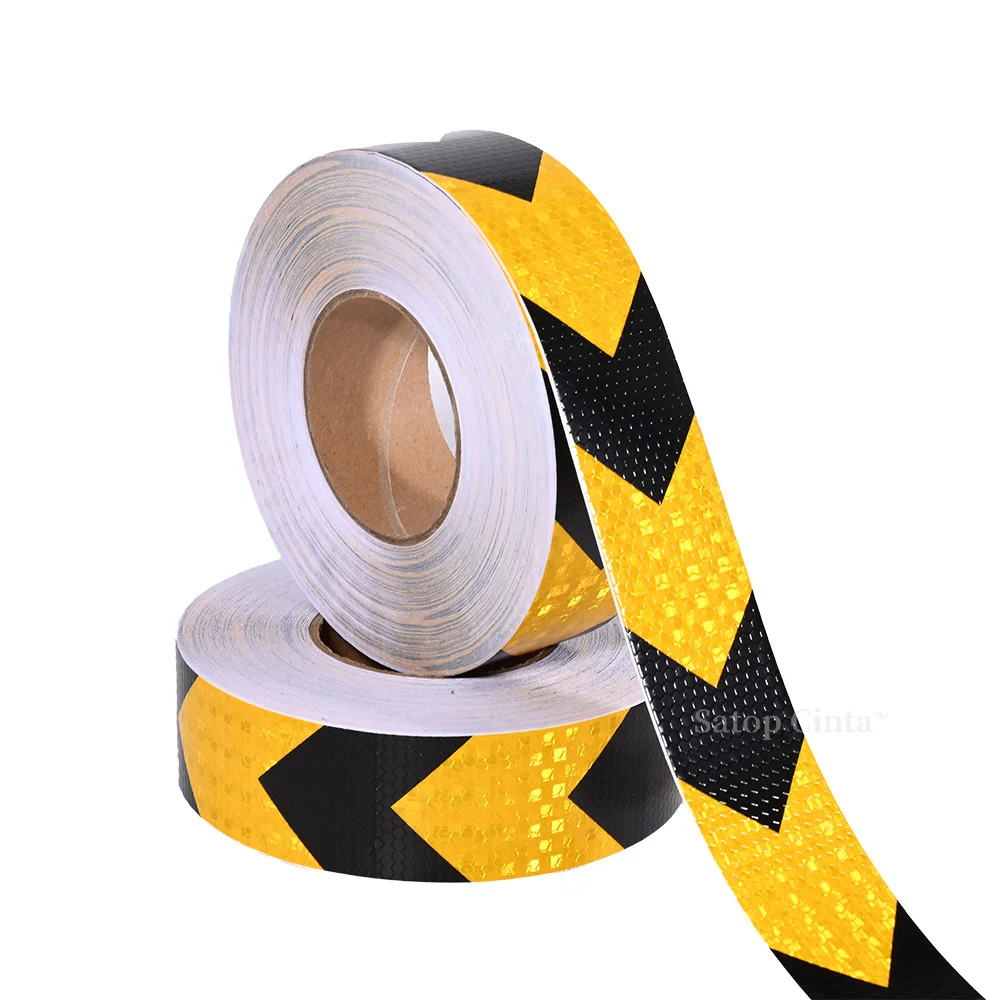 5cmx25m Yellow Black Arrow Lattice Reflective Tape Sticker PVC Reflector For Things Car Vehicle Truck Roadway Parking Reminding