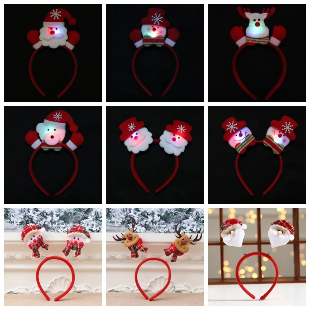 Boneco de neve vermelho led luz bandana elk boneco de neve santa hairband confortável múltipla escolha natal led bandana véspera de ano novo