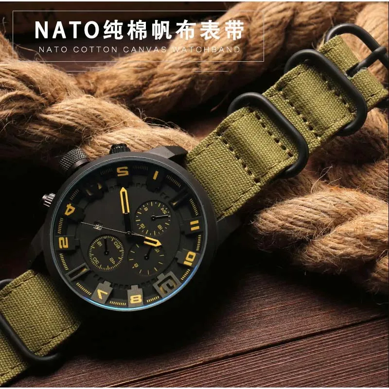 For ZULU Fabric Military watchband for Nato watch Climbing Sports wristband straps black 20 22 24 26mm Cotton canvas bracelet