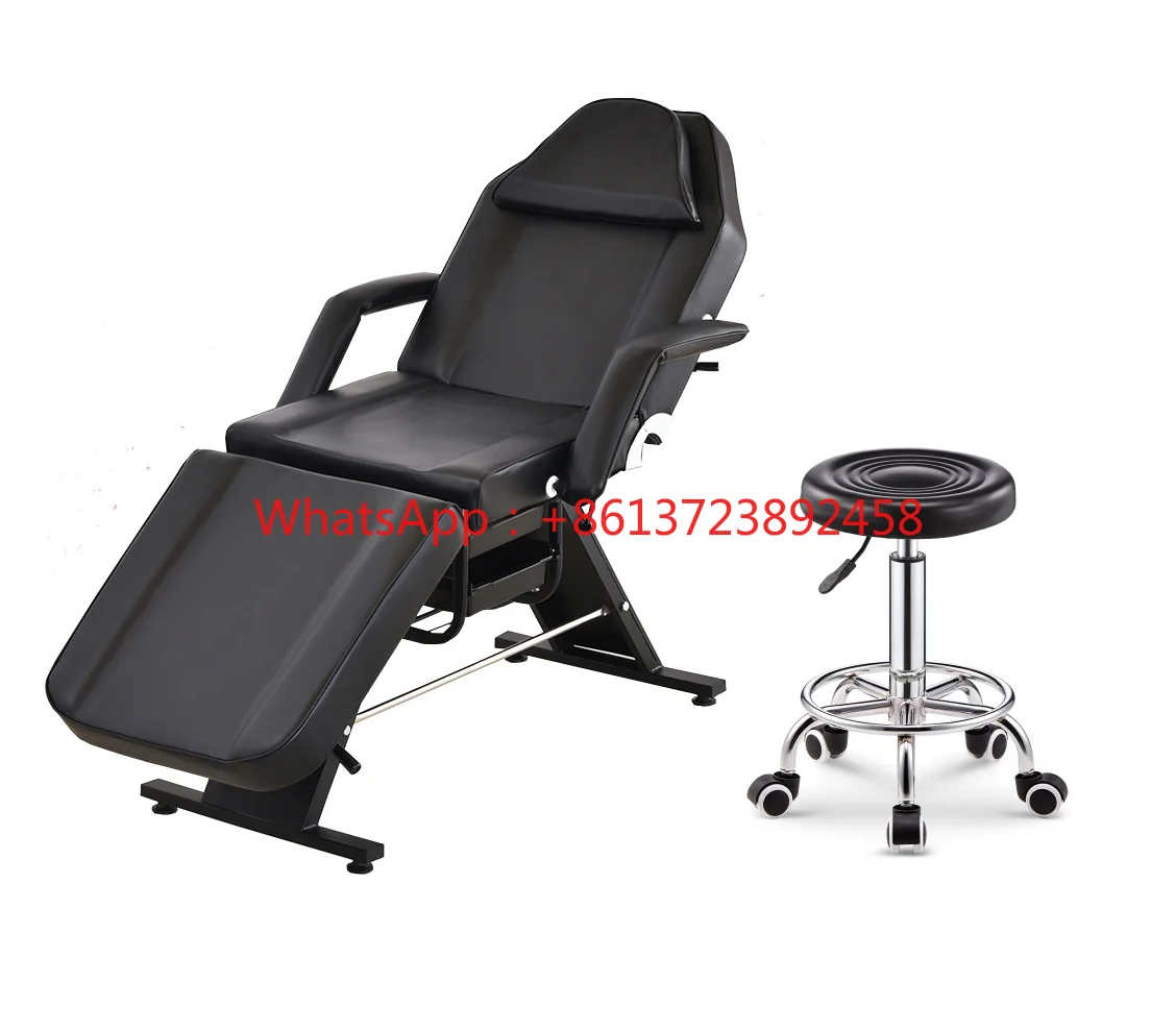 Portable Adjustable Folding Massage Table Tattoo Care Beauty Salon Therapy Couch Bed with Aluminum Frame Black Chair