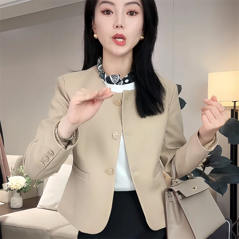 Fashion Spring and Autumn Fragrance Ladies Coat Collarless Suit Jacket Young Temperament Short Coat Pink Loose Suit Jacket New